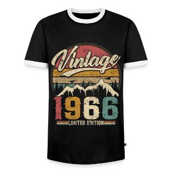 Vintage 1966 Limited Edition Cadeau D'anniversaire - T-shirt contrasté Homme - noir/blanc - Devant - AI Model Female 172 light (172cm) & AI Model Male 178 light (178cm)