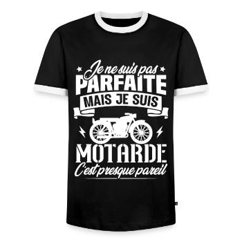 Je ne suis pas parfaite mais je suis motarde - T-shirt contrasté Homme - noir/blanc - Devant - AI Model Female 172 light (172cm) & AI Model Male 178 light (178cm)