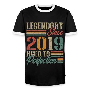 Vintage 2019 Retro Birthday Gift - Men's Ringer Shirt - black/white - Front - AI Model Female 172 light (172cm) & AI Model Male 178 light (178cm)