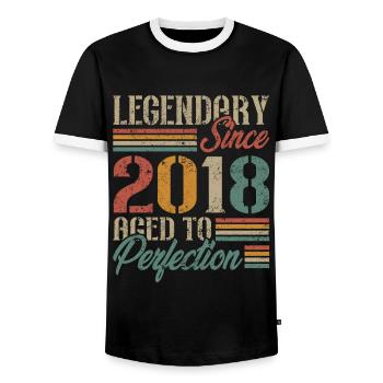 Vintage 2018 Retro Birthday Gift - Men's Ringer Shirt - black/white - Front - AI Model Female 172 light (172cm) & AI Model Male 178 light (178cm)