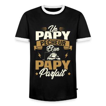 Un papy pêcheur est un papy parfait - T-shirt contrasté Homme - noir/blanc - Devant - AI Model Female 172 light (172cm) & AI Model Male 178 light (178cm)