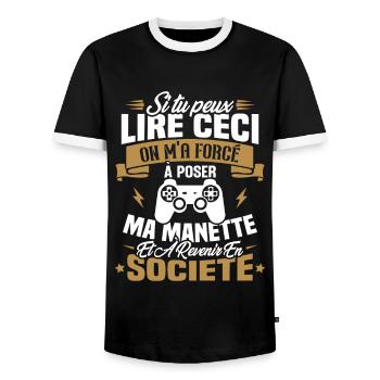 J’ai été obligé de poser ma manette de jeu - T-shirt contrasté Homme - noir/blanc - Devant - AI Model Female 172 light (172cm) & AI Model Male 178 light (178cm)