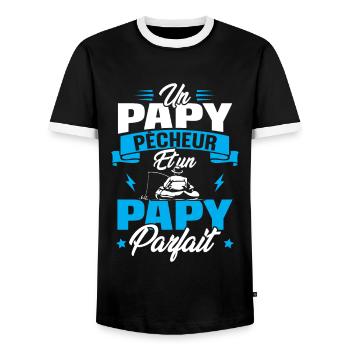 Un papy pêcheur est un papy parfait - T-shirt contrasté Homme - noir/blanc - Devant - AI Model Female 172 light (172cm) & AI Model Male 178 light (178cm)