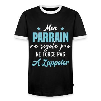 mon parrain ne rigole pas ne force pas à l'appeler - T-shirt contrasté Homme - noir/blanc - Devant - AI Model Female 172 light (172cm) & AI Model Male 178 light (178cm)