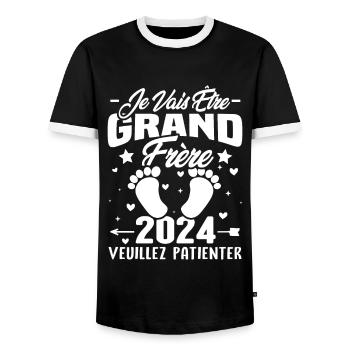 Je Vais Être Grand Frère en 2024 - T-shirt contrasté Homme - noir/blanc - Devant - AI Model Female 172 light (172cm) & AI Model Male 178 light (178cm)