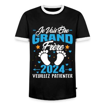 Je Vais Être Grand Frère en 2024 - T-shirt contrasté Homme - noir/blanc - Devant - AI Model Female 172 light (172cm) & AI Model Male 178 light (178cm)
