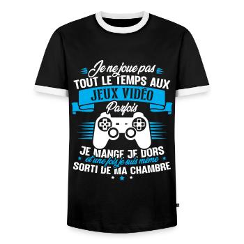 Je ne joue pas tout le temps aux jeux vidéos - T-shirt contrasté Homme - noir/blanc - Devant - AI Model Female 172 light (172cm) & AI Model Male 178 light (178cm)