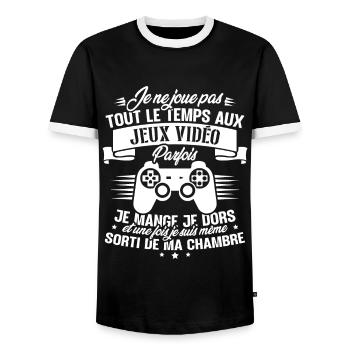 Je ne joue pas tout le temps aux jeux vidéos - T-shirt contrasté Homme - noir/blanc - Devant - AI Model Female 172 light (172cm) & AI Model Male 178 light (178cm)