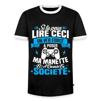 J’ai été obligé de poser ma manette de jeu - T-shirt contrasté Homme - noir/blanc - Devant - AI Model Female 172 light (172cm) & AI Model Male 178 light (178cm)