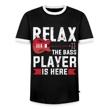 Relax Le bassiste est là - Cadeau pour guitariste - T-shirt contrasté Homme - noir/blanc - Devant - AI Model Female 172 light (172cm) & AI Model Male 178 light (178cm)