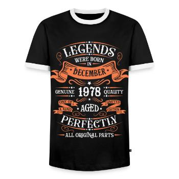 Die Legenden wurden im Dezember 1978 geboren Geschenk - Männer Kontrast-T-Shirt - Schwarz/Weiß - Vorne - AI Model Female 172 light (172cm) & AI Model Male 178 light (178cm)