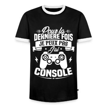 Pour la derniere fois je peux pas j'ai console - T-shirt contrasté Homme - noir/blanc - Devant - AI Model Female 172 light (172cm) & AI Model Male 178 light (178cm)