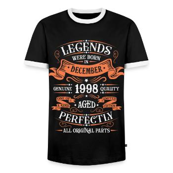 Die Legenden wurden im Dezember 1998 geschenkt - Männer Kontrast-T-Shirt - Schwarz/Weiß - Vorne - AI Model Female 172 light (172cm) & AI Model Male 178 light (178cm)