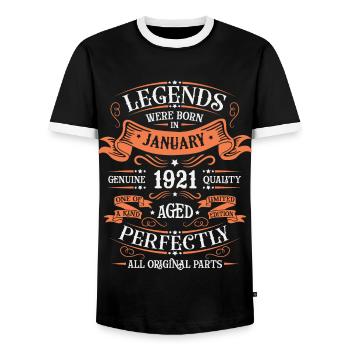 The legends were born in January 1921 gift - Men's Ringer Shirt - black/white - Front - AI Model Female 172 light (172cm) & AI Model Male 178 light (178cm)