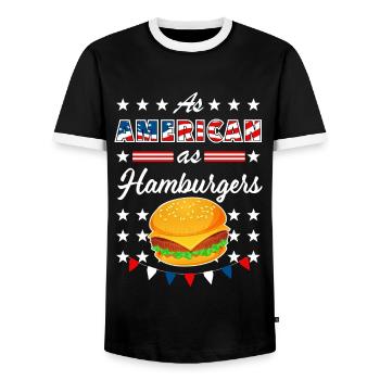 As American As Hamburgers 4th of July USA - T-shirt contrasté Homme - noir/blanc - Devant - AI Model Female 172 light (172cm) & AI Model Male 178 light (178cm)