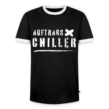 Auftragschiller Witzig Lustig Humor Wortspiel - Männer Kontrast-T-Shirt - Schwarz/Weiß - Vorne - AI Model Female 172 light (172cm) & AI Model Male 178 light (178cm)