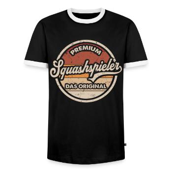 Squash Original Lustiges Squashspieler - Männer Kontrast-T-Shirt - Schwarz/Weiß - Vorne - AI Model Female 172 light (172cm) & AI Model Male 178 light (178cm)