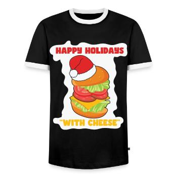 Joyeuses fêtes avec cheese burger - T-shirt contrasté Homme - noir/blanc - Devant - AI Model Female 172 light (172cm) & AI Model Male 178 light (178cm)