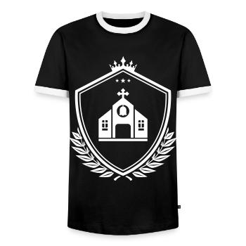 Armoiries de l’Église - T-shirt contrasté Homme - noir/blanc - Devant - AI Model Female 172 light (172cm) & AI Model Male 178 light (178cm)