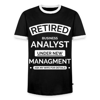 Retired Business Analyst - Men's Ringer Shirt - black/white - Front - AI Model Female 172 light (172cm) & AI Model Male 178 light (178cm)