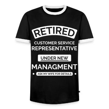 Retired Customer Service Representative - Men's Ringer Shirt - black/white - Front - AI Model Female 172 light (172cm) & AI Model Male 178 light (178cm)