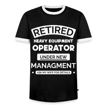 Retired machine operator - Men's Ringer Shirt - black/white - Front - AI Model Female 172 light (172cm) & AI Model Male 178 light (178cm)
