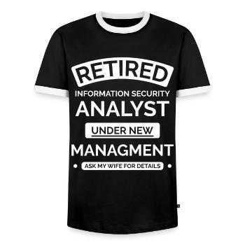 Analyste de la retraite en sécurité de l’information - T-shirt contrasté Homme - noir/blanc - Devant - AI Model Female 172 light (172cm) & AI Model Male 178 light (178cm)