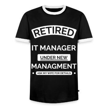Retired IT Manager - Men's Ringer Shirt - black/white - Front - AI Model Female 172 light (172cm) & AI Model Male 178 light (178cm)