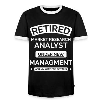 Retired market researcher - Men's Ringer Shirt - black/white - Front - AI Model Female 172 light (172cm) & AI Model Male 178 light (178cm)