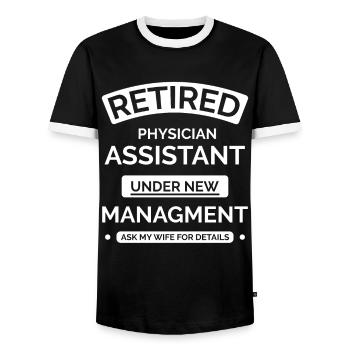 Médecin assistant à la retraite - T-shirt contrasté Homme - noir/blanc - Devant - AI Model Female 172 light (172cm) & AI Model Male 178 light (178cm)