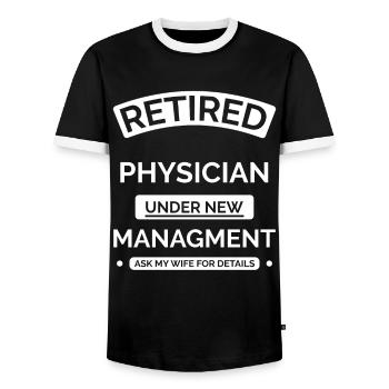 Médecin à la retraite - T-shirt contrasté Homme - noir/blanc - Devant - AI Model Female 172 light (172cm) & AI Model Male 178 light (178cm)