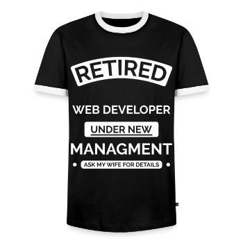 Webentwickler im Ruhestand - Männer Kontrast-T-Shirt - Schwarz/Weiß - Vorne - AI Model Female 172 light (172cm) & AI Model Male 178 light (178cm)