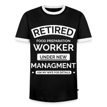 Arbeiter im Ruhestand - Männer Kontrast-T-Shirt - Schwarz/Weiß - Vorne - AI Model Female 172 light (172cm) & AI Model Male 178 light (178cm)