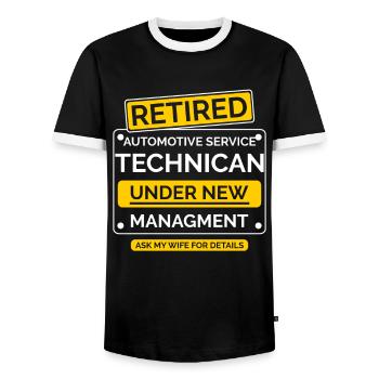 Car Technician Retirement - Men's Ringer Shirt - black/white - Front - AI Model Female 172 light (172cm) & AI Model Male 178 light (178cm)