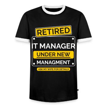 IT Manager Retirement Retirement - Men's Ringer Shirt - black/white - Front - AI Model Female 172 light (172cm) & AI Model Male 178 light (178cm)
