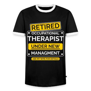 Occupational Therapist Retriement - Men's Ringer Shirt - black/white - Front - AI Model Female 172 light (172cm) & AI Model Male 178 light (178cm)