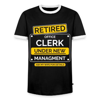 Retired office worker - Men's Ringer Shirt - black/white - Front - AI Model Female 172 light (172cm) & AI Model Male 178 light (178cm)