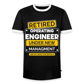 Operations Engineer Retirement Retriement - Men's Ringer Shirt - black/white - Front - AI Model Female 172 light (172cm) & AI Model Male 178 light (178cm)