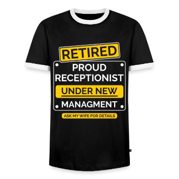 Receptionist Retirement - Men's Ringer Shirt - black/white - Front - AI Model Female 172 light (172cm) & AI Model Male 178 light (178cm)