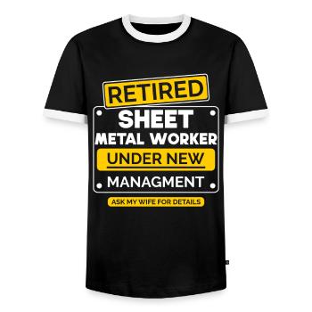 Retired sheet metal worker - Men's Ringer Shirt - black/white - Front - AI Model Female 172 light (172cm) & AI Model Male 178 light (178cm)