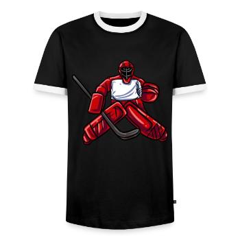 Ice Hockey Goalie Goalie - Men's Ringer Shirt - black/white - Front - AI Model Female 172 light (172cm) & AI Model Male 178 light (178cm)