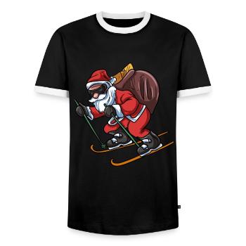 Santa Claus skiing - Men's Ringer Shirt - black/white - Front - AI Model Female 172 light (172cm) & AI Model Male 178 light (178cm)
