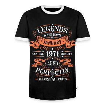 The legends were born in January 1971 gift - Men's Ringer Shirt - black/white - Front - AI Model Female 172 light (172cm) & AI Model Male 178 light (178cm)