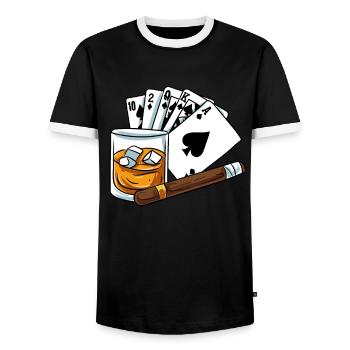 Whisky glass - Men's Ringer Shirt - black/white - Front - AI Model Female 172 light (172cm) & AI Model Male 178 light (178cm)