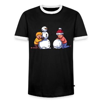 Children's Snowman - Men's Ringer Shirt - black/white - Front - AI Model Female 172 light (172cm) & AI Model Male 178 light (178cm)