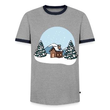 Winter landscape snow - Men's Ringer Shirt - grey/navy  - Front - AI Model Female 172 light (172cm) & AI Model Male 178 light (178cm)