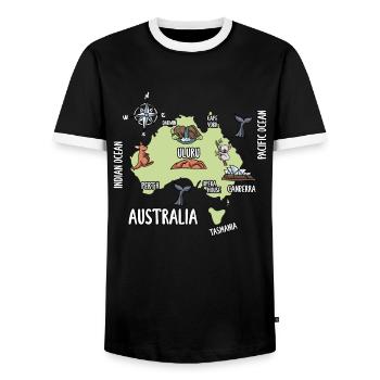 Carte de l’Australie - T-shirt contrasté Homme - noir/blanc - Devant - AI Model Female 172 light (172cm) & AI Model Male 178 light (178cm)