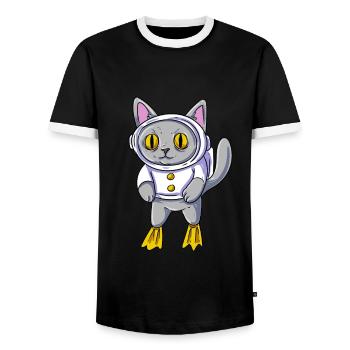 Underwater Cat Diving Diver - Men's Ringer Shirt - black/white - Front - AI Model Female 172 light (172cm) & AI Model Male 178 light (178cm)