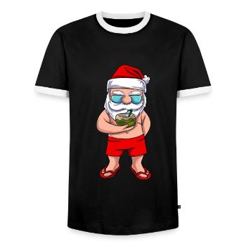 Beach Santa Claus Xmas - Men's Ringer Shirt - black/white - Front - AI Model Female 172 light (172cm) & AI Model Male 178 light (178cm)