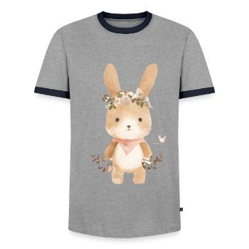 Lapin mignon - T-shirt contrasté Homme - gris/marine  - Devant - AI Model Female 172 light (172cm) & AI Model Male 178 light (178cm)
